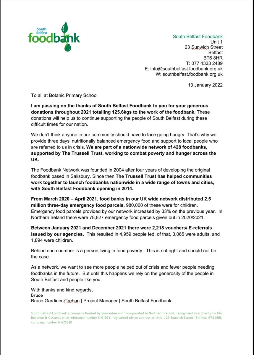 A letter of thanks from <a href="/SouthbelfastFB/">South Belfast Foodbank</a>