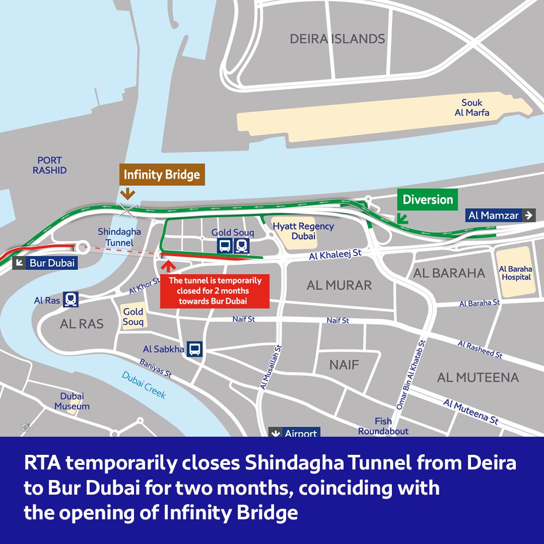 Bur Dubai Location Map Twitter 上的 Rta："The Closure Is Required To Complete The Link Between The  Infinity Bridge And The New Bridges With Al Shindagha Tunnel. The Traffic  Will Normally Flow From Deira To Bur Dubai