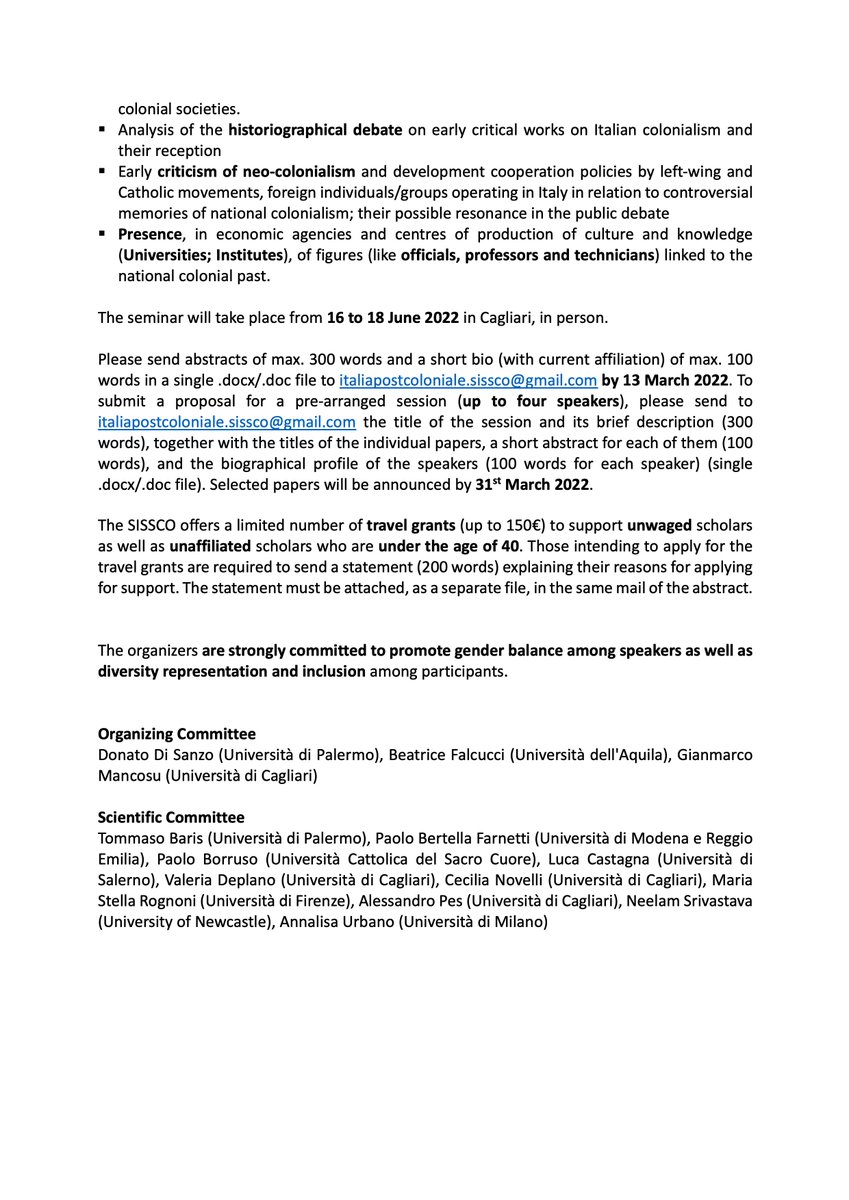 GianmarcoMancos's tweet photo. Happy to share the #cfp for the 2nd SISSCO-ASMI event "Italy and the Post-colonial World" (Cagliari 16-18 June '22) on the relationship post-fascist Italy established with its former colonies (abstracts due by 13th March 2022) https://t.co/bChw6KZJ84 #decolonitaly #itpocoworld https://t.co/lVRdeNR5Va
