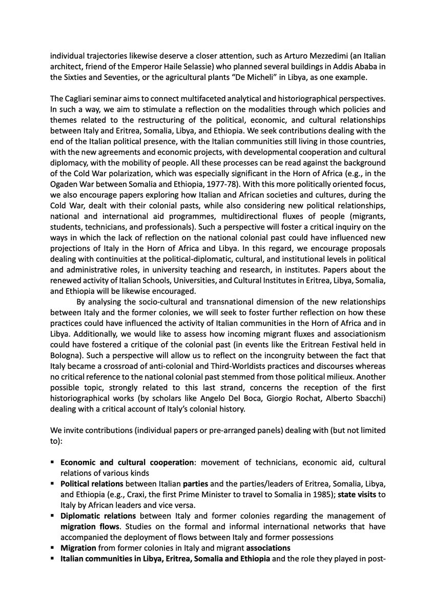 GianmarcoMancos's tweet photo. Happy to share the #cfp for the 2nd SISSCO-ASMI event "Italy and the Post-colonial World" (Cagliari 16-18 June '22) on the relationship post-fascist Italy established with its former colonies (abstracts due by 13th March 2022) https://t.co/bChw6KZJ84 #decolonitaly #itpocoworld https://t.co/lVRdeNR5Va