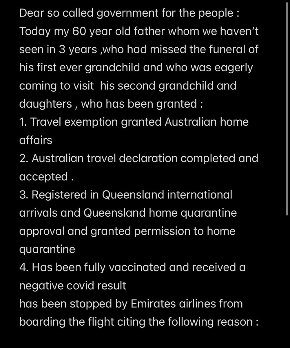 dilkushdheeraja's tweet photo. @PeterDutton_MP @AnnastaciaMP @ScottMorrisonMP
Here is an open letter on how you failed your people ! Posting on behalf of my sister & sharing the absolute agony you have put us and many other Australian families through recently! #qldtravel #Scomo #qldgovernment #COVID19qld https://t.co/9BCYRdYoL6