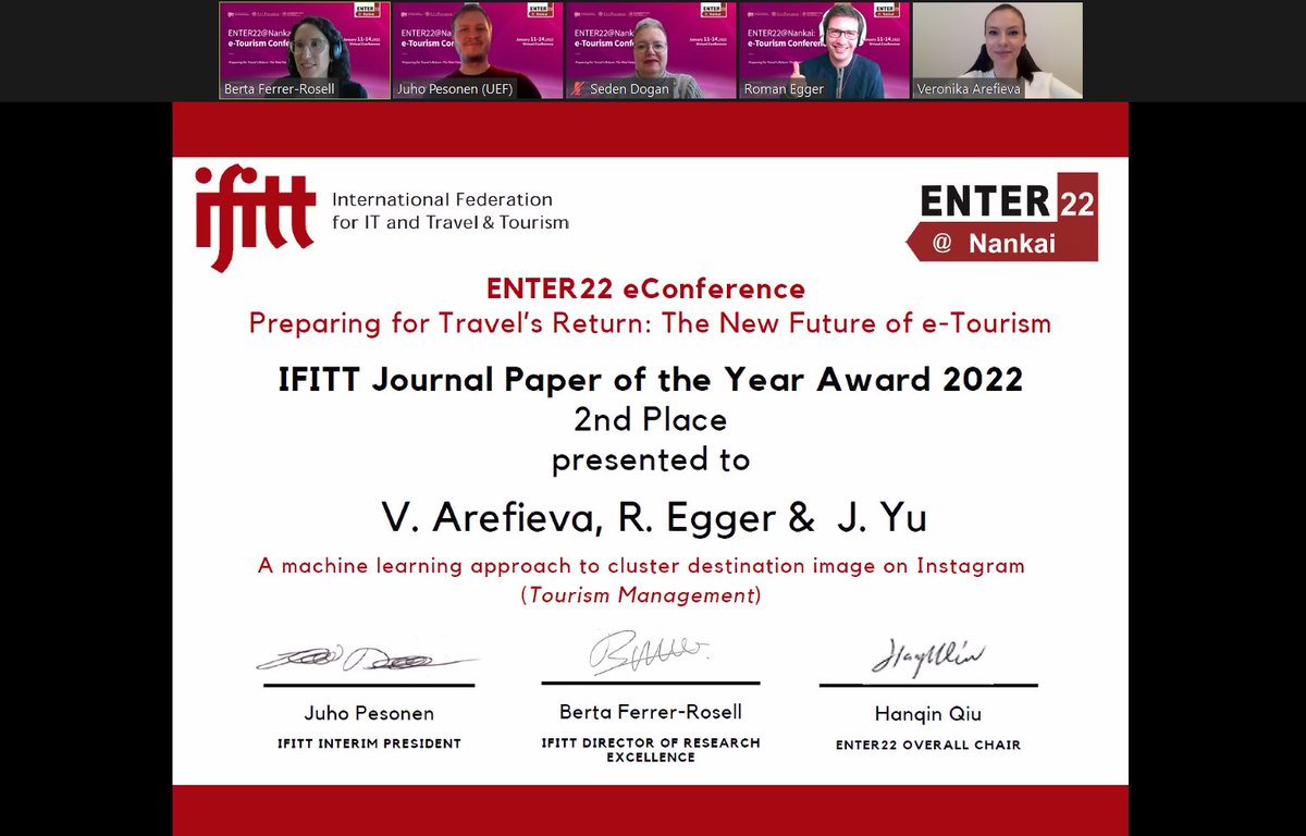 IFITTorg's tweet photo. We congratulate all winners of the IFITT Journal Paper of the Year Award 2022. We thank them for their remarkable contributions and are grateful for the commitment of all participants.
#IFITT #enter22 #ifittawards #tourism #research https://t.co/CzOB2jKORy