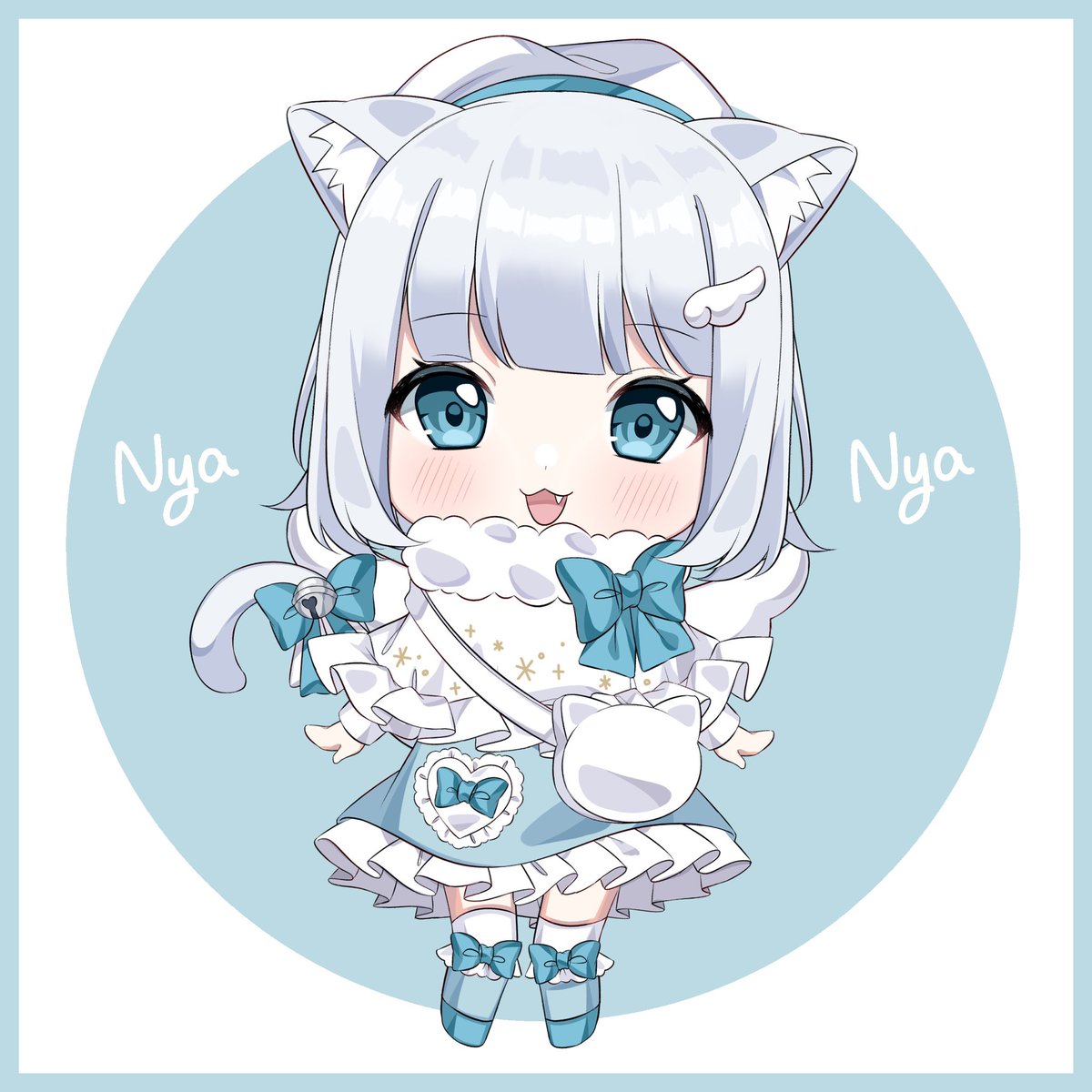 1girl animal ears tail solo chibi blue eyes cat tail  illustration images