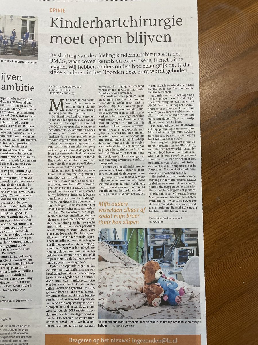 Vandaag het verhaal van Jens in de <a href="/lc_nl/">Leeuwarder Courant</a> Zijn moeder geeft aan hoe ontzettend belangrijk het <a href="/umcg/">UMCG</a> voor deze kleine strijder is geweest! Wat zijn wij blij dat dit mogelijk was en dat hij er nog is! ❤️