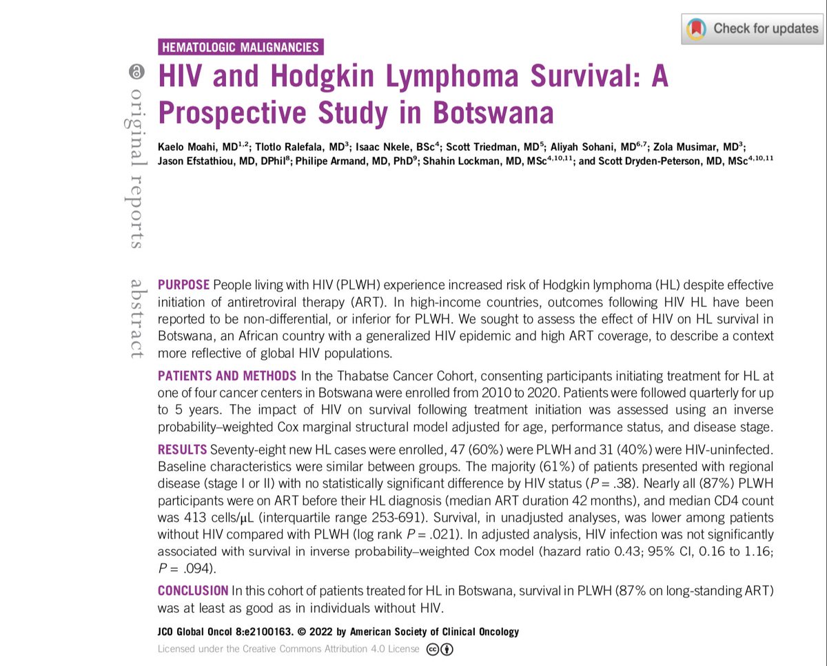 KaeloMoahi's tweet photo. Excited to share our work exploring HL survival in PLWH in a global oncologic and high HIV prevalence context @JCOGO_ASCO @ASCO_pubs #globaloncology #hivcare #IDTwitter #globalhealthequity
https://t.co/iZm76qK0kc https://t.co/91BHKAHPR7