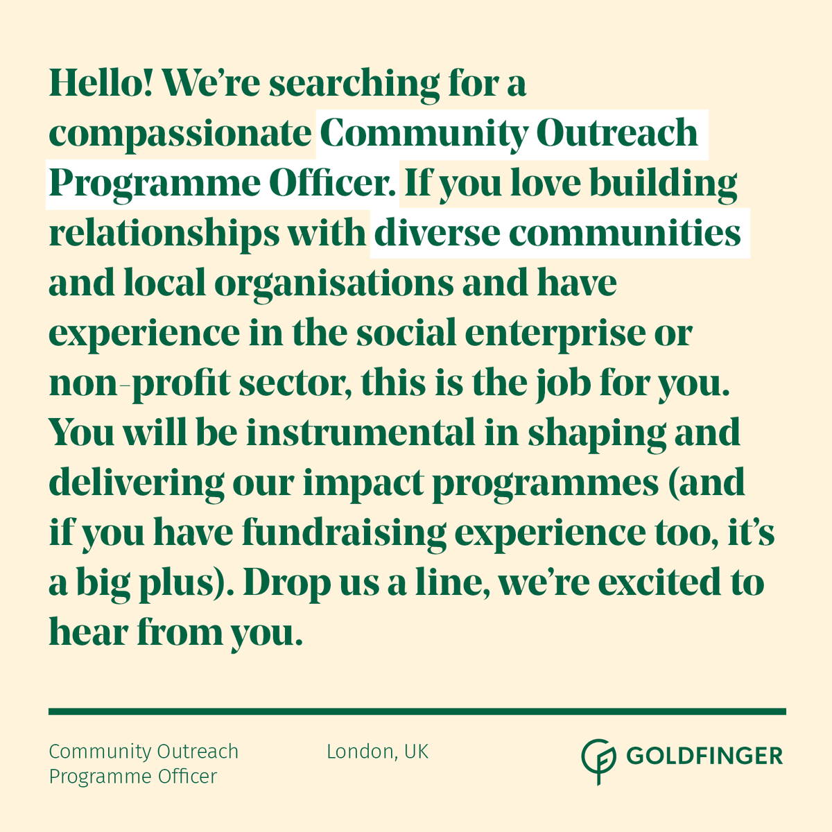 We're hiring! We have a range of exciting opportunities on offer to join the Goldfinger team.⁠ If this sounds like you, or you'd like to find out about the other roles available, visit the link below. 
goldfinger.design/pages/join-our…