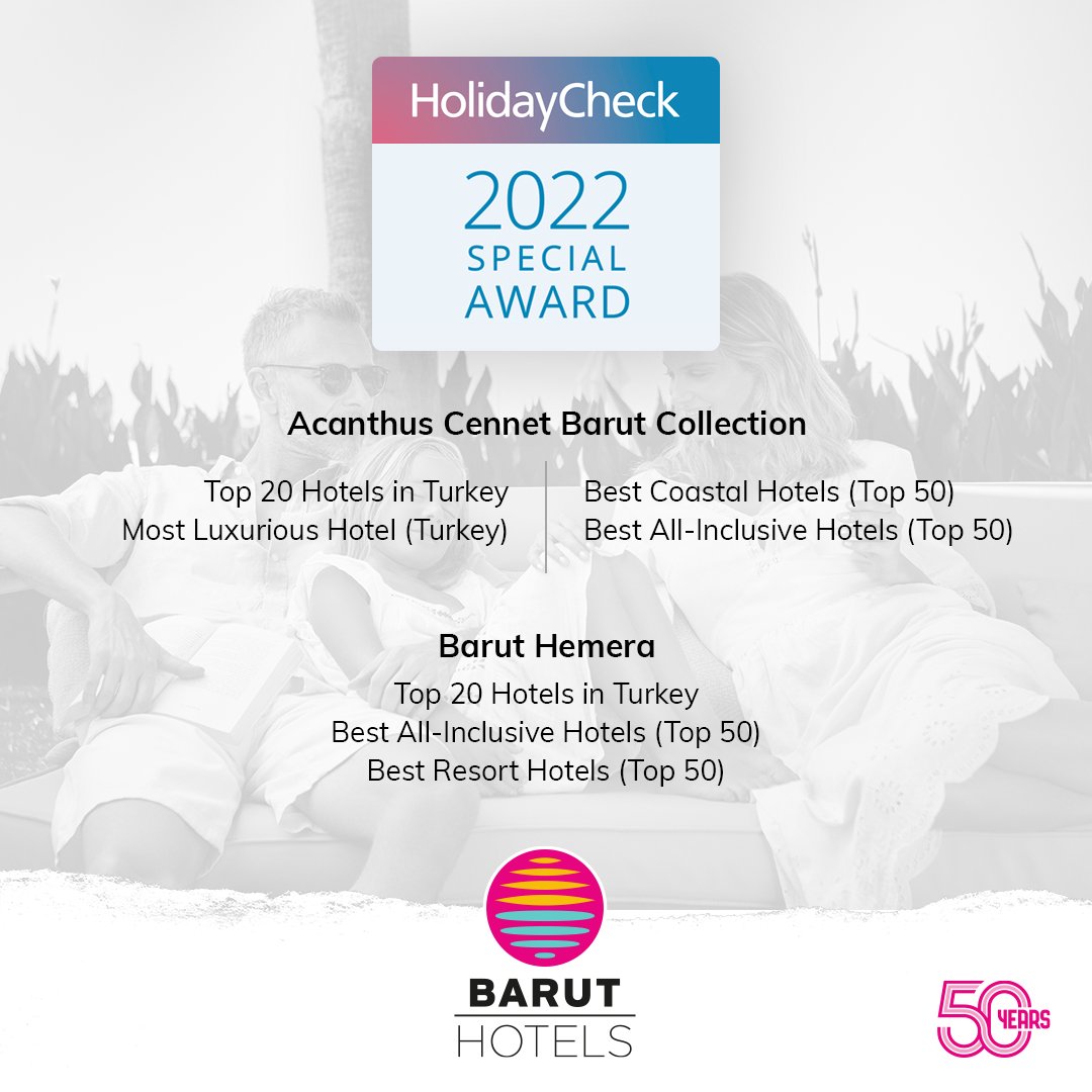 BarutHotelsTR's tweet photo. We are happy to share with you that Acanthus Cennet Barut Collection and Barut Hemera have been awarded the HolidayCheck 2022 Special Award. Dear guests,thank you for your support and for choosing our hotels.

#BarutHotels #baruthemera #acanthuscennetbarutcollection #holidaycheck https://t.co/UjsWxT3fjl