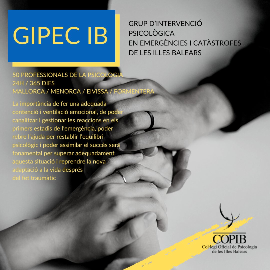 COPIB's tweet photo. El GIPECIB està format per un equip de 50 professionals de la psicologia, a punt les 24 h dels 365 dies de l'any.
#GIPECIB #COPIB #psicologiaiemergències https://t.co/oddhZCQVdK