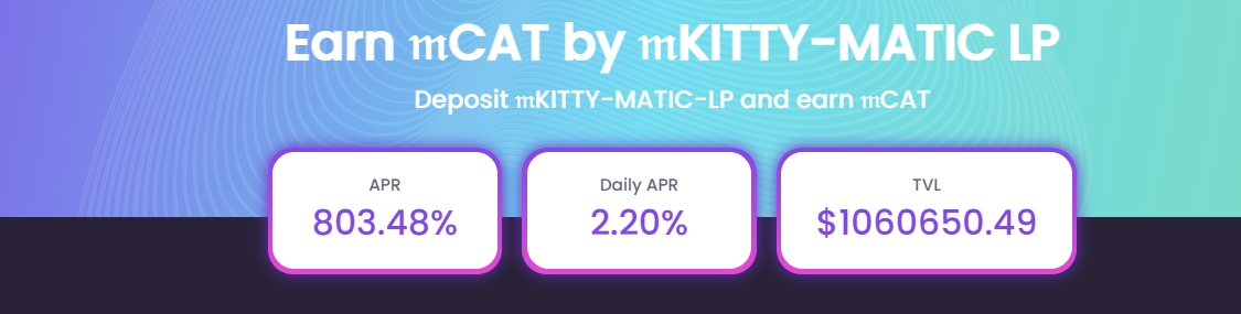 Goemon_CLOSEPA's tweet photo. ペグオーバーが安定しているように感じるので、KittyFinanceに再イン。日次APR2%ほどと美味しさはあまりないのですが(感覚バグってる)、この調子ならうまくするとCATがのびるのでは?MATIC入れるところも無いので試しに。#KittyFinance #polygon https://t.co/82tHUlZqPD