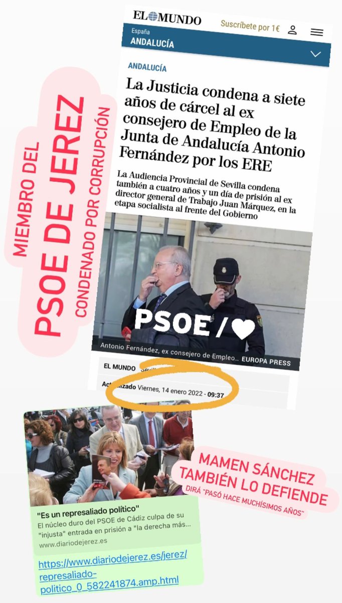 NNGGJerez's tweet photo. Antonio Fernández, del PSOE de #Jerez, “represaliado político” según Mamen Sánchez, condenado a siete años de prisión dentro de la trama de los ERE. También lo defiende y dirá que pasó hace muchísimos años. #SentenciaERE 🥀 https://t.co/VB6VRL0JGG