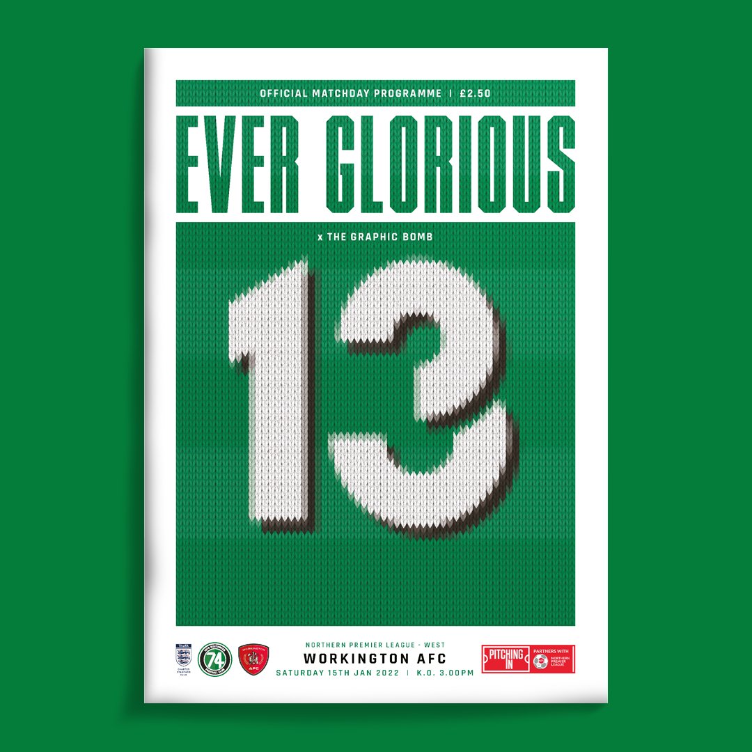 1874programme's tweet image. Tomorrow's programmes, today: 13/19.
@1874Northwich vs @WorkingtonAFC 

Not the first time some Wool has appeared on our programme cover, but perhaps the first time in this particular format 🧶 Thanks, @thegraphicbomb!

Number 13, but unlucky for who? 💚 #EWEM
