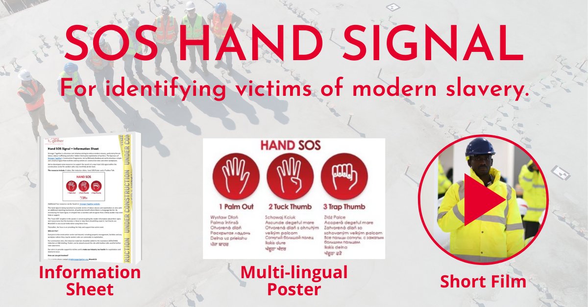 S2G_UK's tweet photo. Join the range of businesses that have already adopted our Hand Signal for supporting victims of modern slavery 📝🎥📖Download the range of free resources here: https://t.co/tN0w3ozK0N
#modernslavery #handsignal #labourexploitation #constructionindustry https://t.co/R2i7j3Ut89