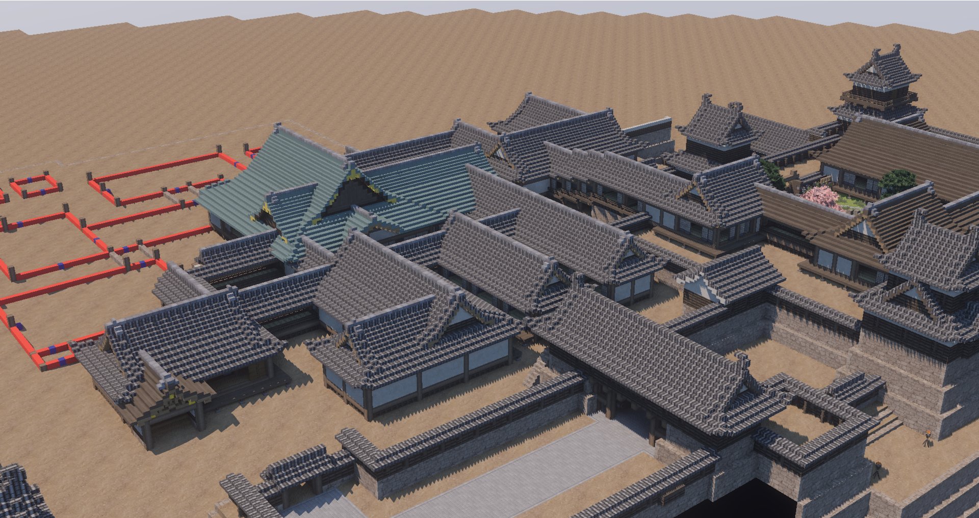 Twitter 上的 宝条みちる Minecraft Rt Yukkuri Musashi 遠侍 玄関 家臣の職務する部屋 大広間 緑の屋根の建物 とかなり建物できた Minecraft マイクラ建築 和風建築 T Co Xbkofsjte8 Twitter