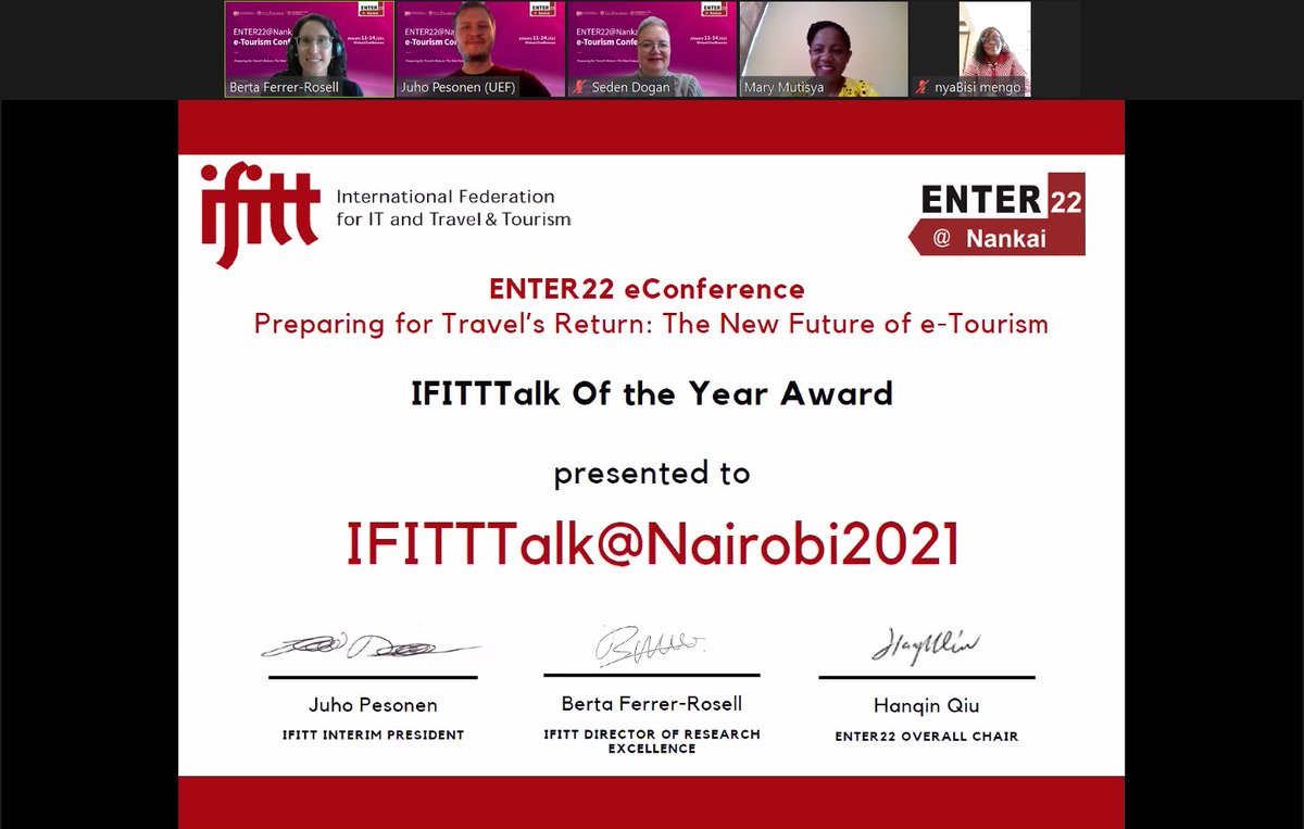 IFITTorg's tweet photo. The IFITTalk Of the Year Award goes to IFITTalk@Nairobi2021. We sincerely gratulate.
#IFITT #enter22 #ifittawards #tourism #IFITTTalk https://t.co/wYRip2PYaR