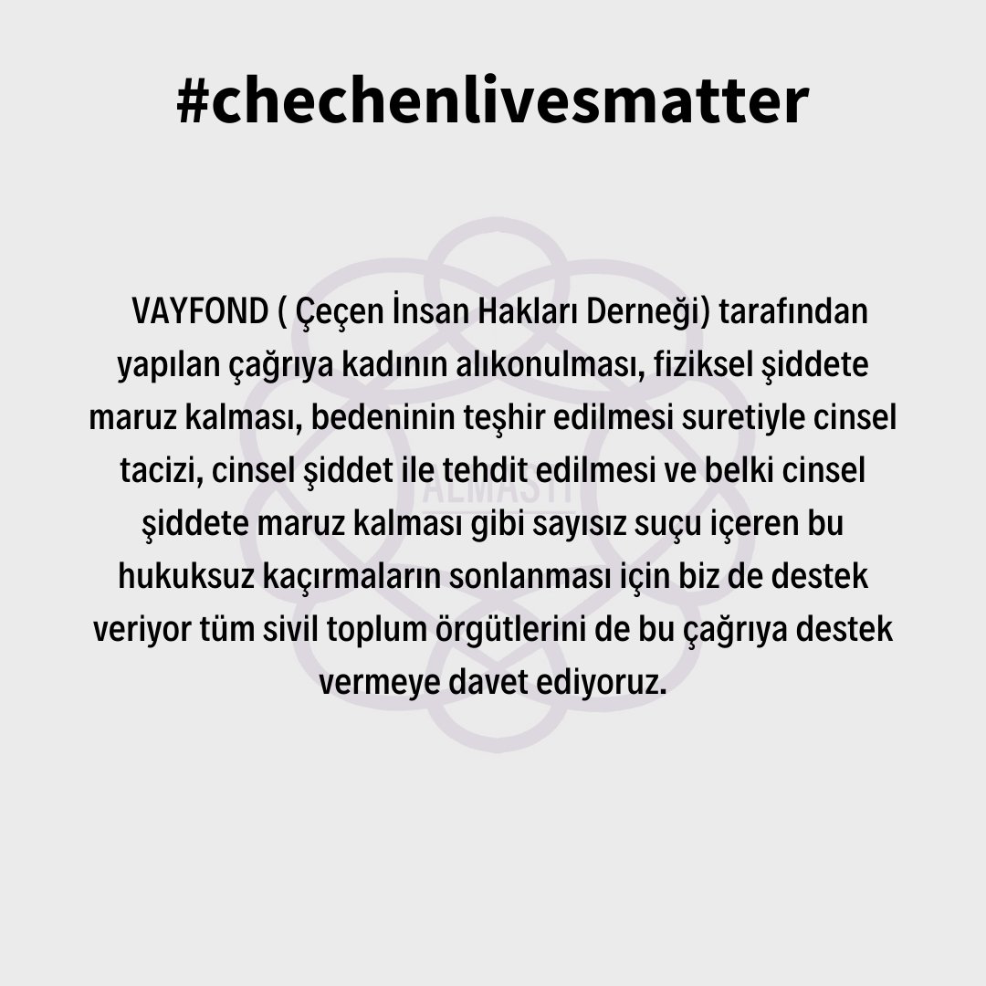 Çeçenya'da yaşananlar, kaçırılan kadınlar ve ailelerinin yaşadıkları üzerine açıklamamızdır. 
Vayfond çağrısı için: vayfond.com/en/6994/
#chechenlivesmatter