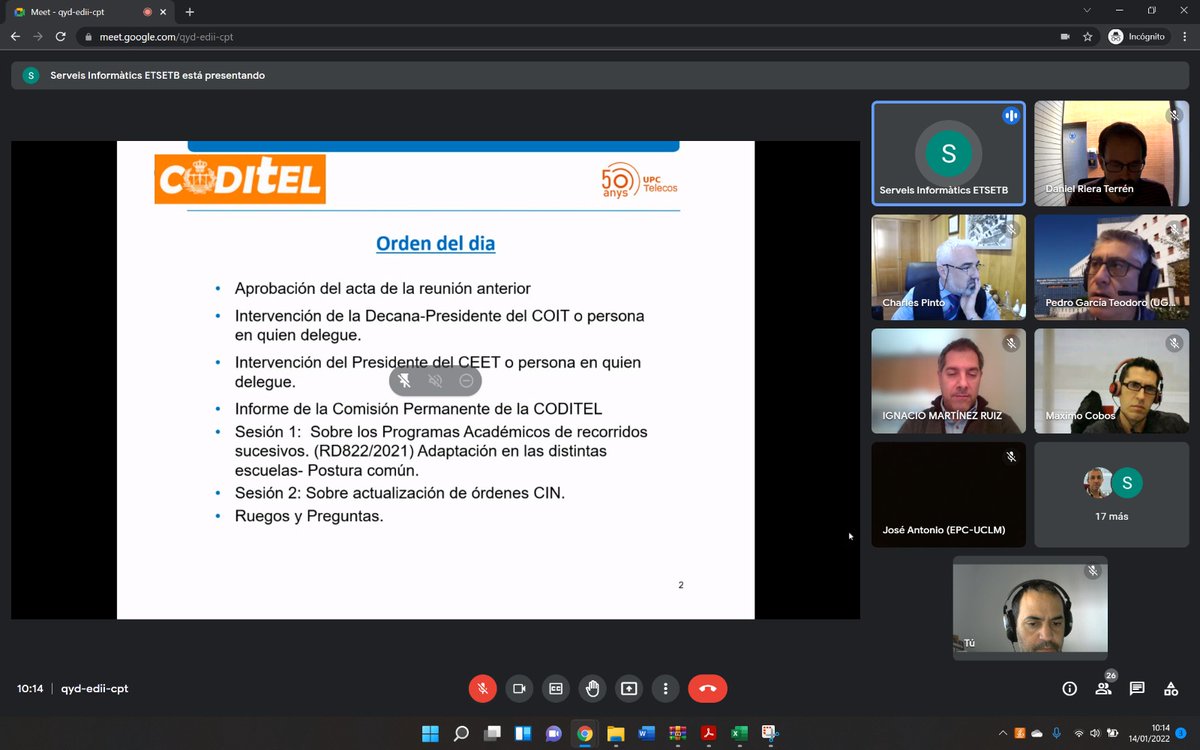 EPCC_Unex's tweet photo. ✨Hoy estamos presentes en la Conferencia de directores de Escuela de Telecomunicación #CODITEL para debatir sobre los programas académicos de recorrido sucesivos (RD822/2021) y la actualización de las órdenes CIN @pedromnunez @teleco_uex @CEETsectorial https://t.co/8gSSHEYy4F