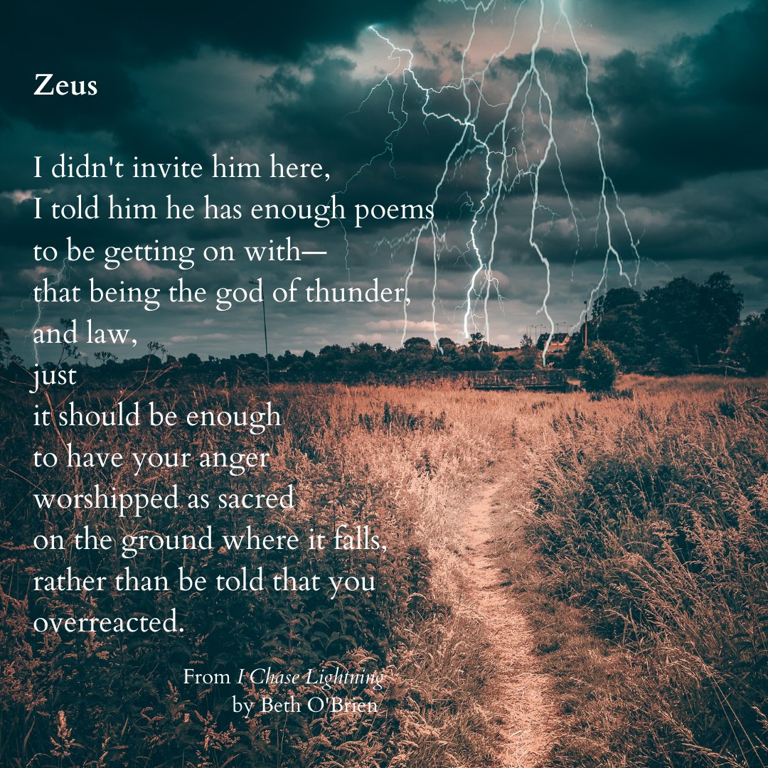 For everyone who feels angry at the double-standards and unfairness crashing around this week....

Here's a #poem I angrily wrote when I was asked why Zeus didn't feature in my upcoming poetry pamphlet, I Chase Lightning.

Poem text in alt text and in thread.