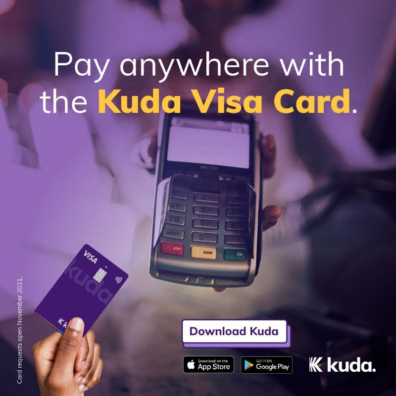 joinkuda's tweet photo. Request a free Kuda Visa Card without fees when you open a Kuda account. Card delivery is free!