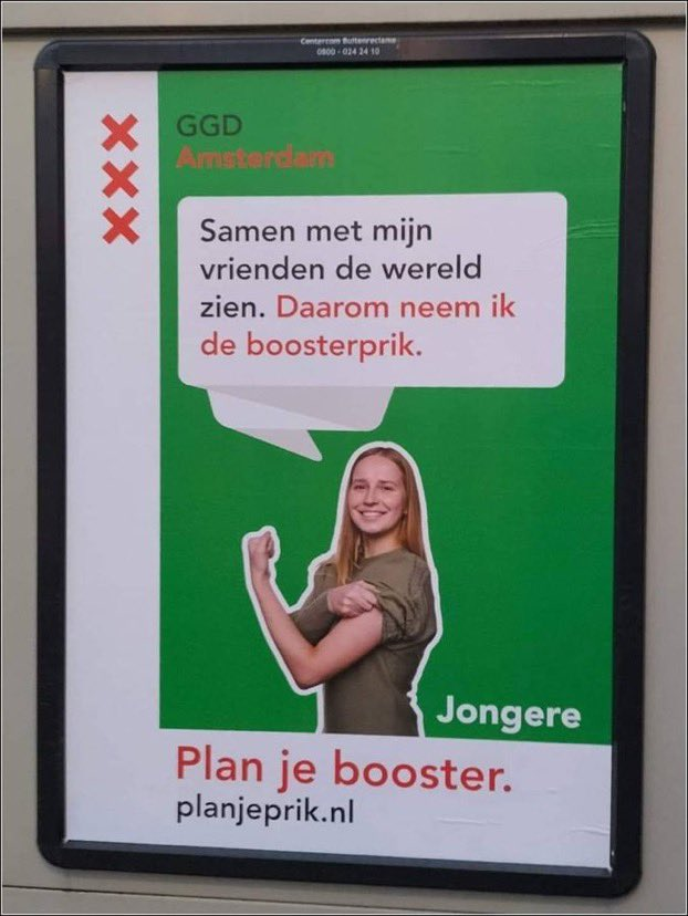 In Nederland doet men zelfs de moeite niet meer om jongeren met gezondheidsargumenten tot een booster te overtuigen => "Samen met mijn vrienden de wereld zien. Daarom neem ik de boosterprik". Onvrijheid is de norm geworden. Vrijheid krijgt men enkel nog als er gehoorzaamd wordt.