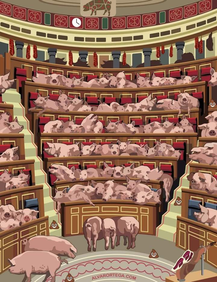 La mayor de las macrogranjas,la macrogranja que más apesta por quien la frecuenta,la macrogranja que sustenta a todas las demás,la macrogranja nodriza..es la que se encuentra en el parlamento!!...
No!! a las macrogranjas!!