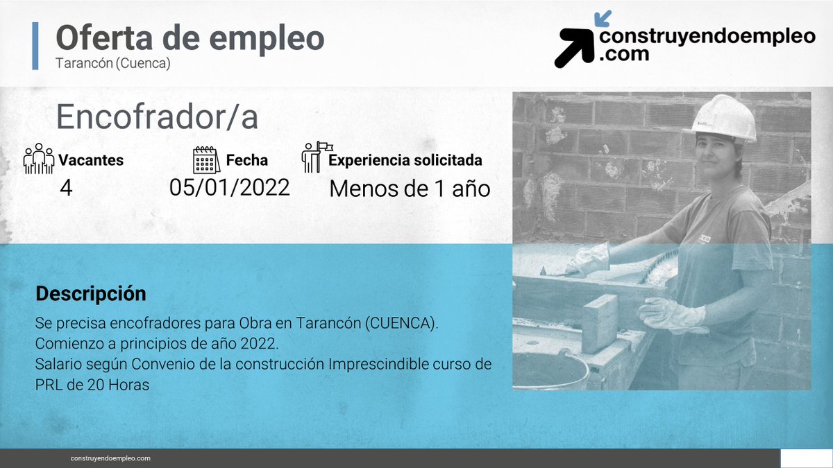 FLC_Empleo's tweet photo. ⚠ Consulta nuestro portal de empleo, y conoce las vacantes en el sector.
💼 Auxiliar de oficina técnica, Murcia
💼 Instalador/a de materiales de impermeabilización, Pamplona/Iruña
💼 Encofrador/a, Tarancón
https://t.co/Riv8x7FhUc https://t.co/oz17CsSaeO
