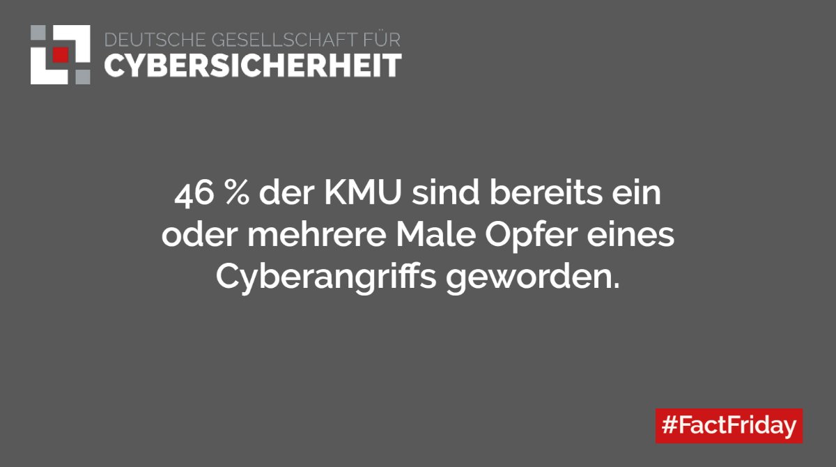 DGC_fl's tweet photo. Im DsiN-Praxisreport gaben 46 % der befragten KMUs an, dass sie bereits von einer Cyberattacke betroffen waren. Die tatsächliche Zahl dürfte aber noch deutlich höher liegen, da viele Angriffe gar nicht erst entdeckt werden.

#FactFriday #DGC #CyberFacts https://t.co/xCcRKETmGe