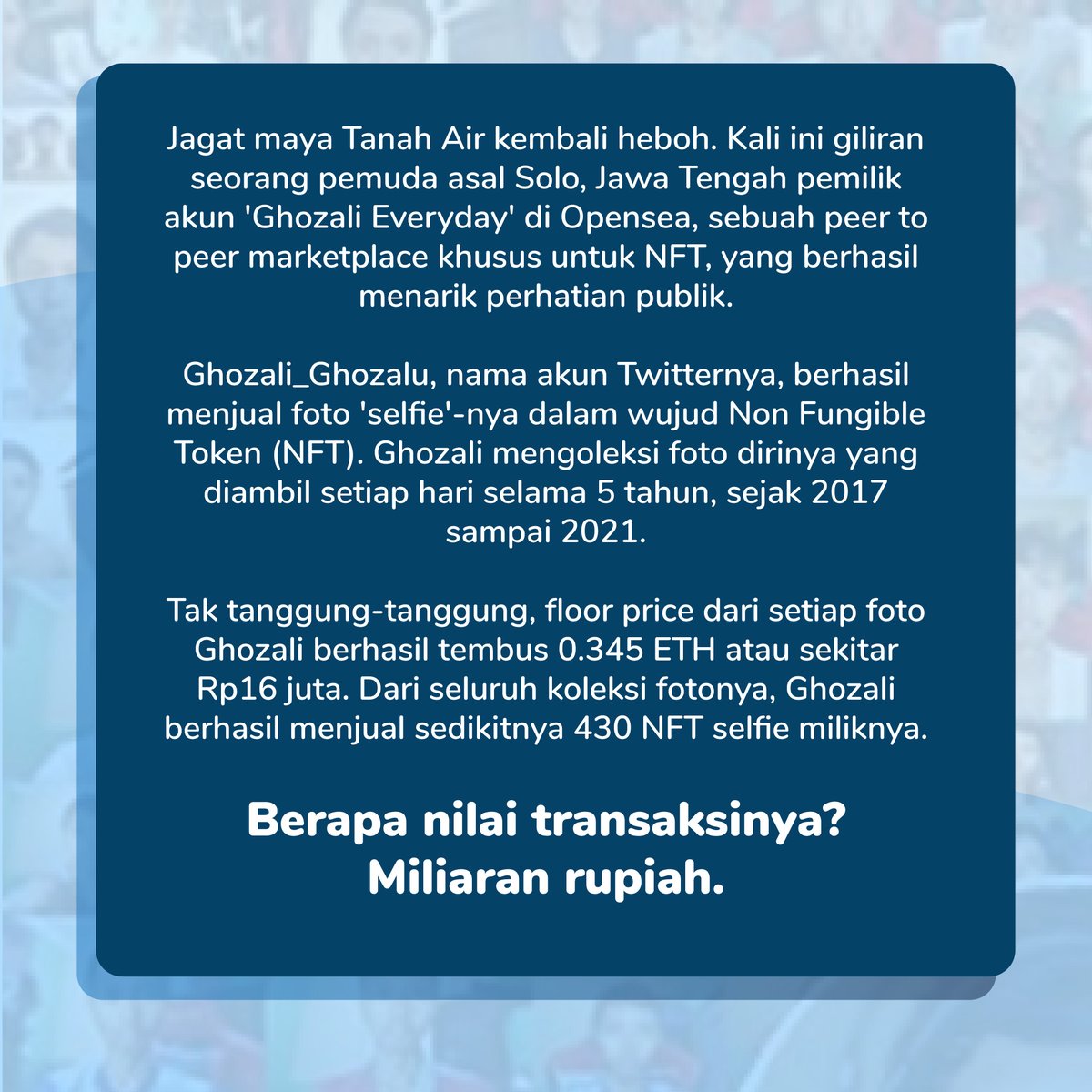 DDTCNews's tweet photo. [1/2] Belakangan ini isu asset digital sedang ramai dibicarakan.

Banyak pihak memanfaatkan situasi ini dengan mencoba peruntungan di dalamnya.

#DDTCNews #pajak #NFT #kripto #mining #assetdigital #ghozali #ghozalieveryday https://t.co/Jq5CbYmHNl
