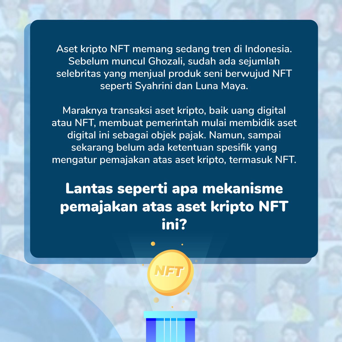 DDTCNews's tweet photo. [1/2] Belakangan ini isu asset digital sedang ramai dibicarakan.

Banyak pihak memanfaatkan situasi ini dengan mencoba peruntungan di dalamnya.

#DDTCNews #pajak #NFT #kripto #mining #assetdigital #ghozali #ghozalieveryday https://t.co/Jq5CbYmHNl