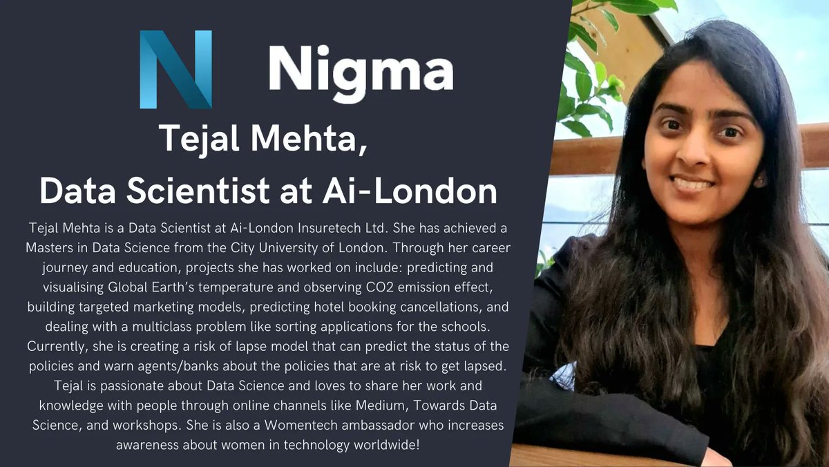 🔊 Speaker announcement 🔊
We’re pleased to announce our second speaker Tejal Mehta, a Data Scientist at Ai-London. 
Tejal will be speaking at our 'How to Get Started with Natural Language Processing' event on 27th January!
Sign-up here:
buff.ly/3FylPyF