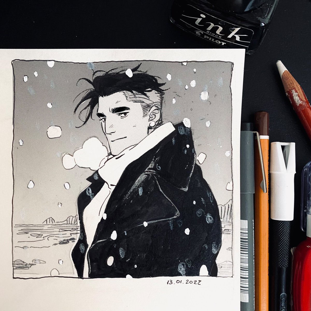 Long term resolutions like this rarely work out for me, but this year I want to fill out a sketchbook! I missed sketching traditionally just for fun 💜
Here goes day first!
