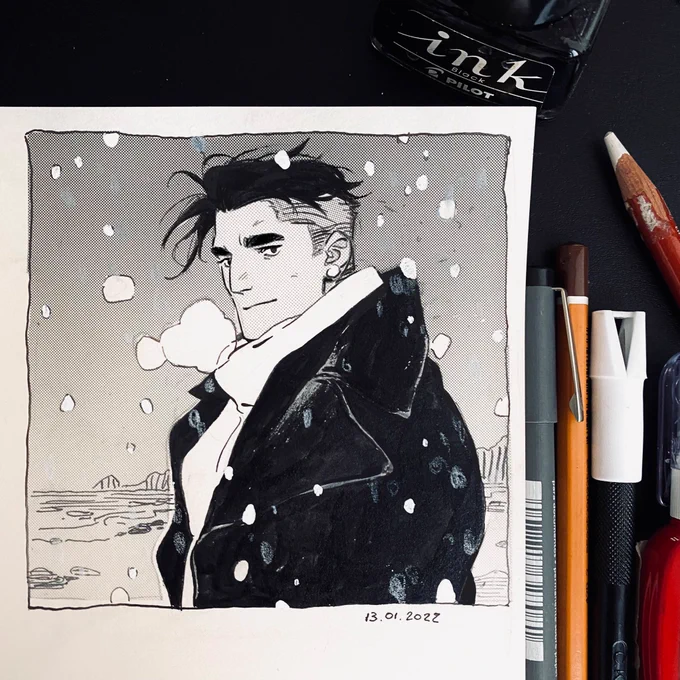 Long term resolutions like this rarely work out for me, but this year I want to fill out a sketchbook! I missed sketching traditionally just for fun 💜
Here goes day first! 