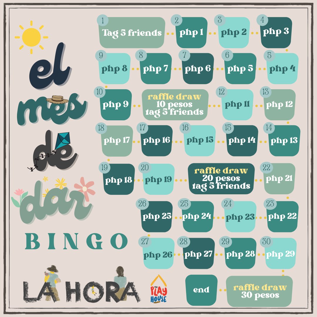 playhouseproj's tweet photo. “All the small things in life count: make them great!” ✨
      -    Marius Schober

Are you up and ready for a month of challenges? 📆 Project La Hora presents… El Mes de Dar Bingo: A Month of Giving! 🤩💓 https://t.co/sAePsJwjib