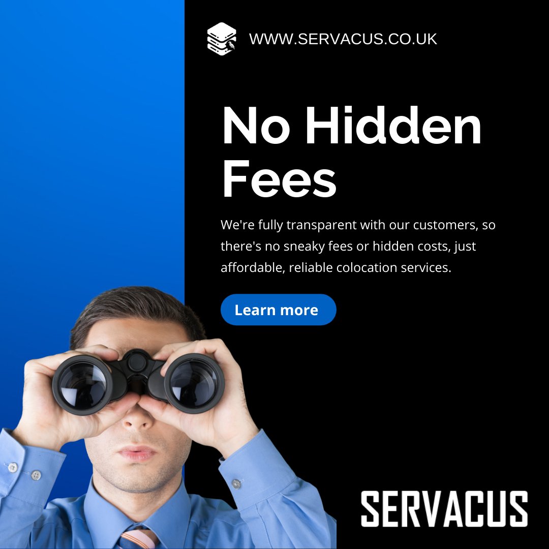 Servacus_'s tweet photo. No Hidden Fees! ❌
We're fully transparent with our customers, so there's no sneaky fees or hidden costs, just affordable, reliable colocation services.
To learn more about our range of services, visit our website or get in touch:
✉ info@servacus.co.uk
https://t.co/XES7HfN2UG https://t.co/8gnPegAm56