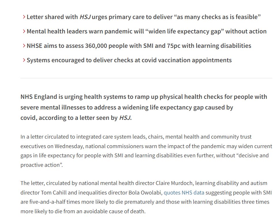 Emily Townsend (@emilyltownsend) on Twitter photo NEW: <a href="/HSJnews/">Health Service Journal</a> exclusive from me - NHS England has ordered a blitz on physical health checks for people with severe mental illnesses and learning disabilities, in a bid to stop the mortality gap growing hsj.co.uk/mental-health/… NEW: <a href="/HSJnews/">Health Service Journal</a> exclusive from me - NHS England has ordered a blitz on physical health checks for people with severe mental illnesses and learning disabilities, in a bid to stop the mortality gap growing hsj.co.uk/mental-health/…