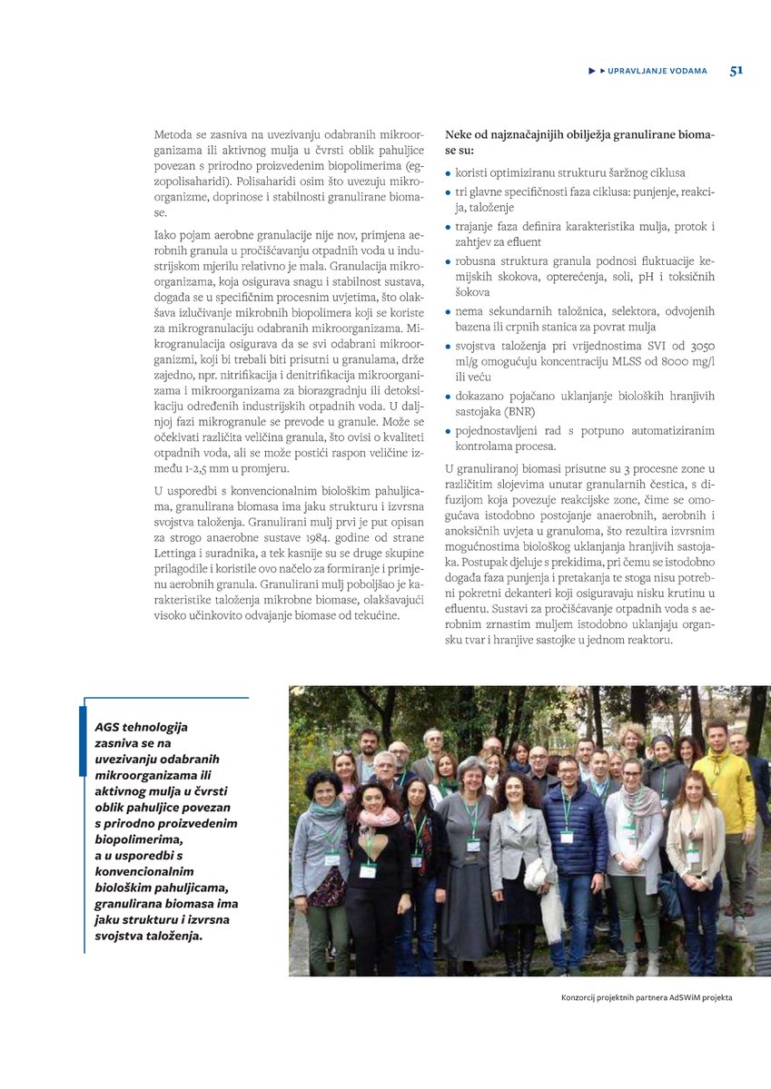 AdswimProject's tweet photo. A three-page article on #AdSWiM project was published on the Hrvatske Vode Interdisciplinary journal thanks to the 🇭🇷 partners Izvor Ploče Doo and Vodovod i kanalizacija Split. It focuses on the Aerobic Granular Sludge Technology  application in #wastewater urban treatment. 🌊🔝 https://t.co/LSoi3wpfm5