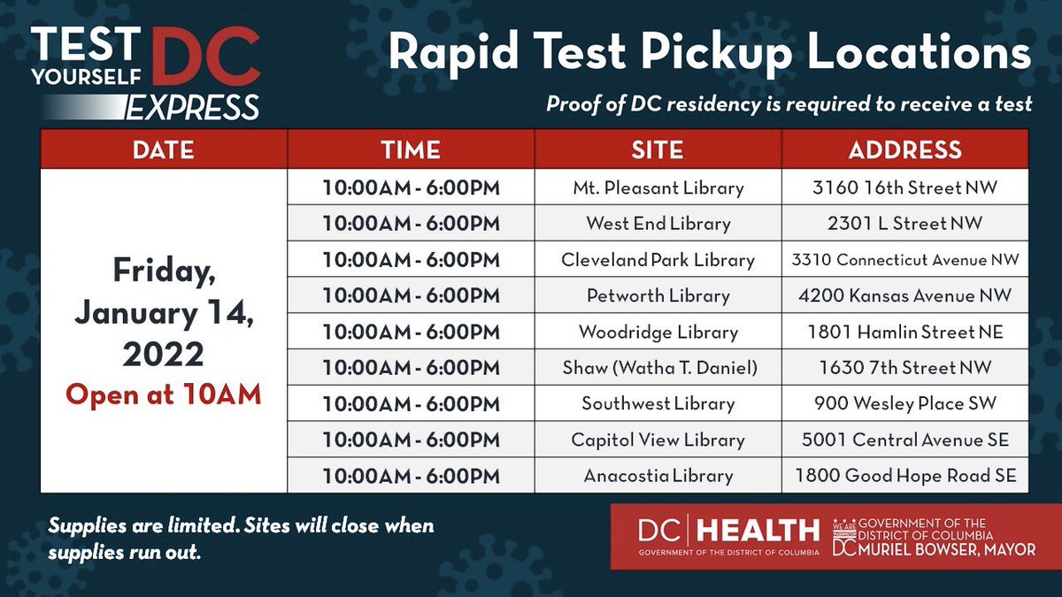 dc_ova's tweet photo. Here are today's Test Yourself Express At-Home Rapid Antigen Test pickup sites. https://t.co/2GIGz5zCtW