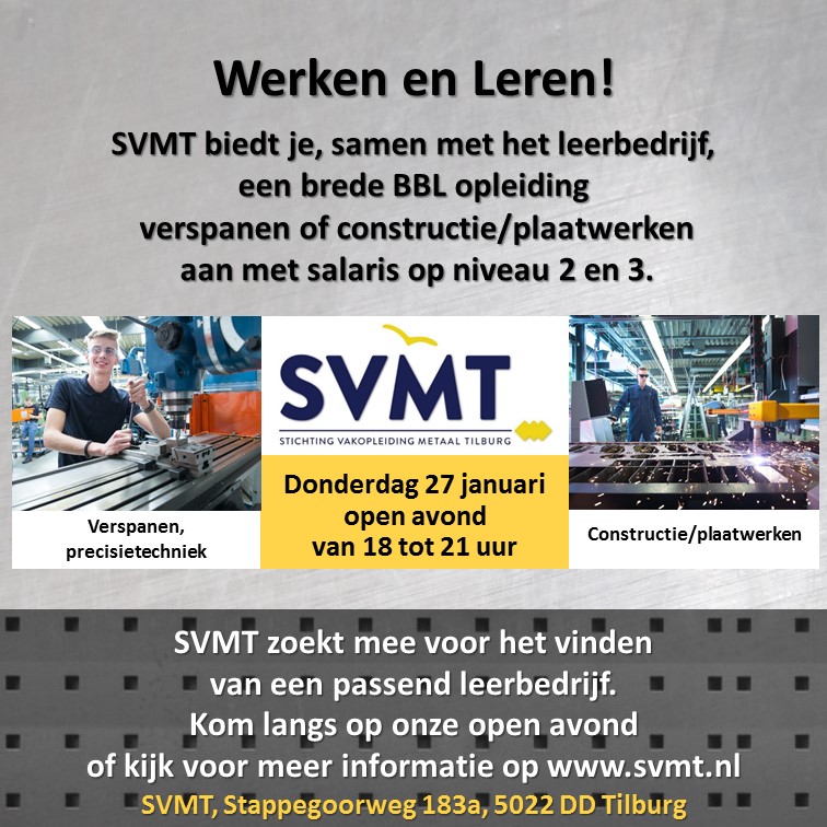 SVMT1's tweet photo. Werken en Leren!
SVMT biedt je, samen met het leerbedrijf, een brede BBL opleiding aan als precisieverspaner of constructie/plaatwerker met salaris!
Wil je meer weten?
Kom dan langs tijdens onze open avond op 27 januari , of kijk voor meer info op https://t.co/istZ3U0ET8 https://t.co/d16hQ48TBt