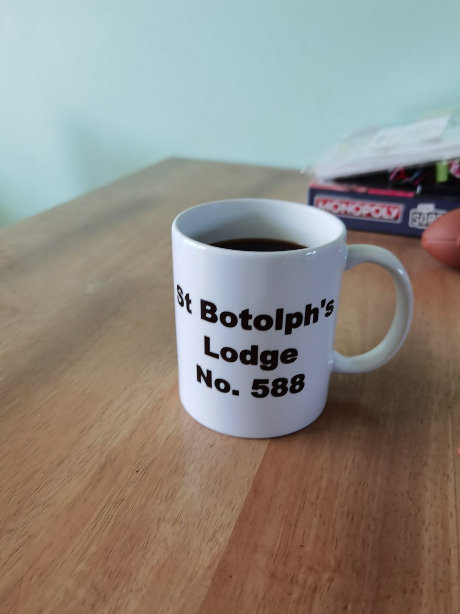 Time for a much needed coffee after yesterdays Installation meeting. And a chance to use the new mug we all received from our new WM at the Festive Board. #Freemasons