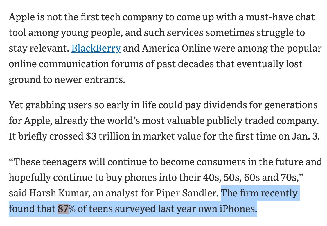 GergelyOrosz's tweet photo. "I want to get into native mobile. Should I learn iOS or Android?"

From a technical perspective, both are good choices. From maximizing job opportunities in the future: iOS, hands down if you live in US or EU.

Why? iOS is dominating the next generation: 87% of US teens have it. https://t.co/h7uZkWjibD