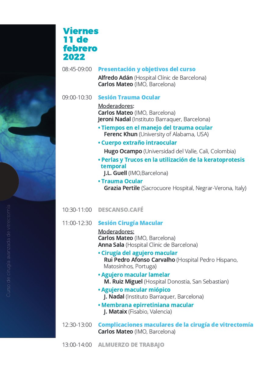 Formación en el #CETC del <a href="/hospitalclinic/">Hospital Clínic</a> 1ª edición Advanced Vitrectomy Training 11 &amp; 12 de febrero 2022 Agenda completa 👉 rb.gy/edpkgi Inscripción en streaming 👉 rb.gy/olylqn Plazas presenciales AGOTADAS