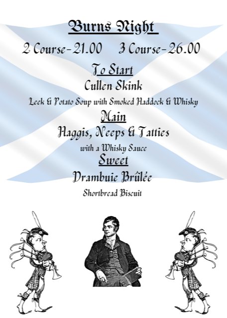 We've got some extra events coming up in the coming weeks!

January 25th- 'Burns Night' Special
&amp;
February 11th/12th- Valentines Weekend

Be sure to get in touch and book up!

#burnsnight #valentines #bookearly #booktoday #dinner #specialmenu #foxandhounds #chichester #sussex