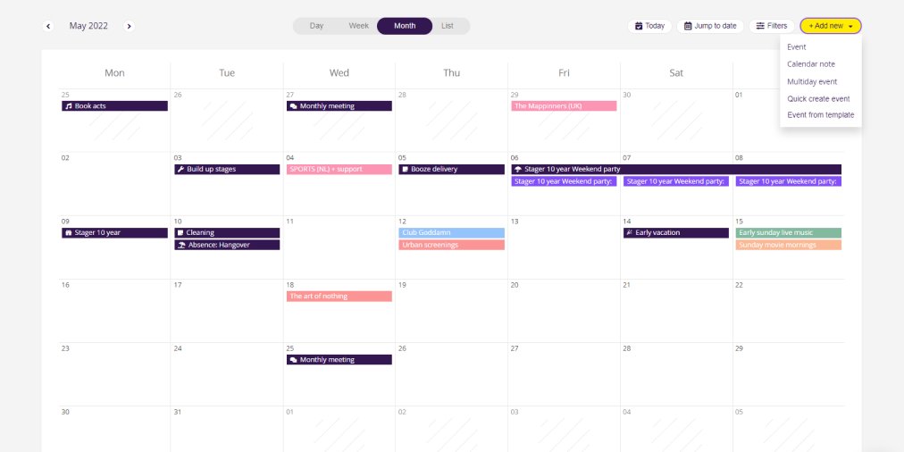Alles wat er gebeurt komt natuurlijk in de Stager kalender. Maar om een vergadering als volledig event aan te maken is teveel van het goede. Je maakt nu een ‘calendar note’ aan om dergelijke activiteiten duidelijk in het zicht te hebben, zonder dat er een event aan hangt. Handig!