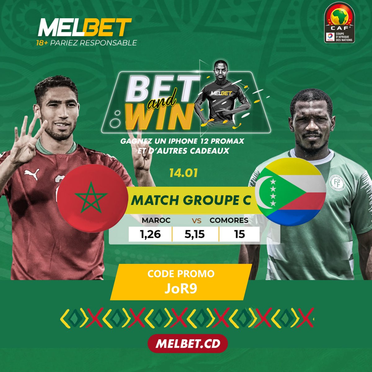 EyemDaniel's tweet photo. #CAN2021 #J2-GrpC, victorieux lors de la 1ère journée du choc face au Ghana; les lions de l'Atlas veulent se qualifier en 1/8 de finale ce soir en affrontant les novices Comoriens.
Pariez sur la CAN2021 avec @MelbetRdc 
https://t.co/VbwZoB1DI8
Promo code: JoR9 https://t.co/gmxAQWOpyw