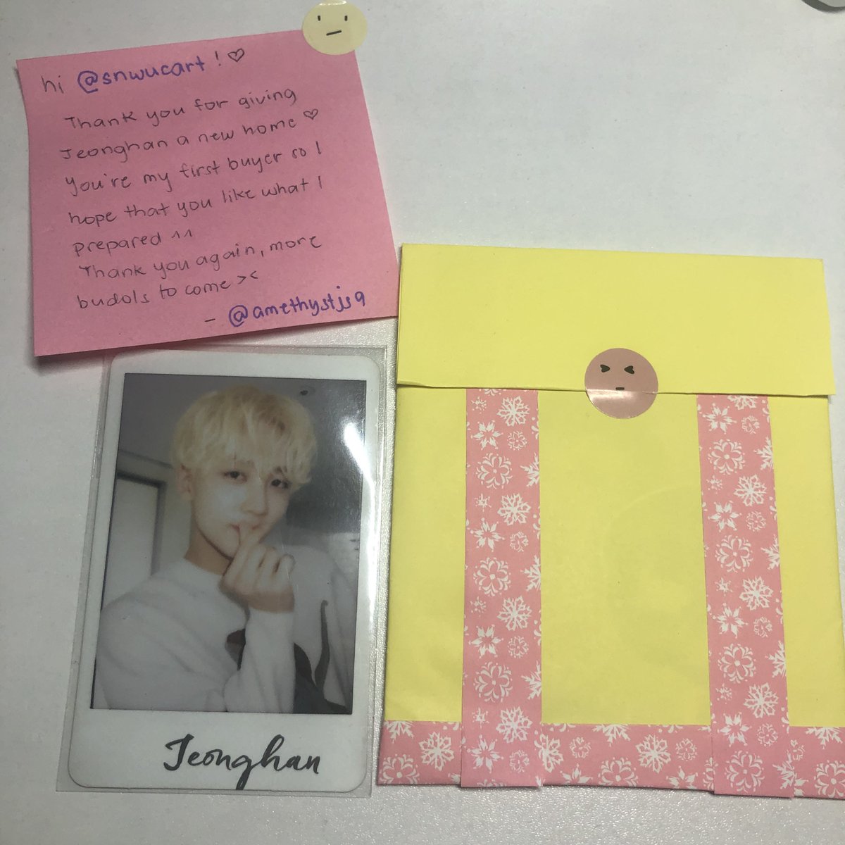 snwucart's tweet photo. hi @amethystjs9 ! 

jeonghan arrived safely <3 thank you for packing it safely and for being super accommodating ! a very smooth transaction po , #amethystjsproof https://t.co/Cxnvv0GLbJ