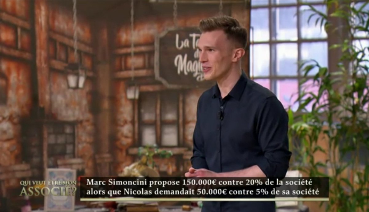🍾 Magnifique deal pour Nicolas, de 150k€, conclu avec <a href="/marcsimoncini/">Marc Simoncini</a>  à #QVEMA!  
💪 Une belle somme pour faire accélérer son projet et un super nouvel associé, pour écrire une nouvelle page dans le grimoire 📖 du Magicien Bio!
Hâte de voir la suite 🤩!