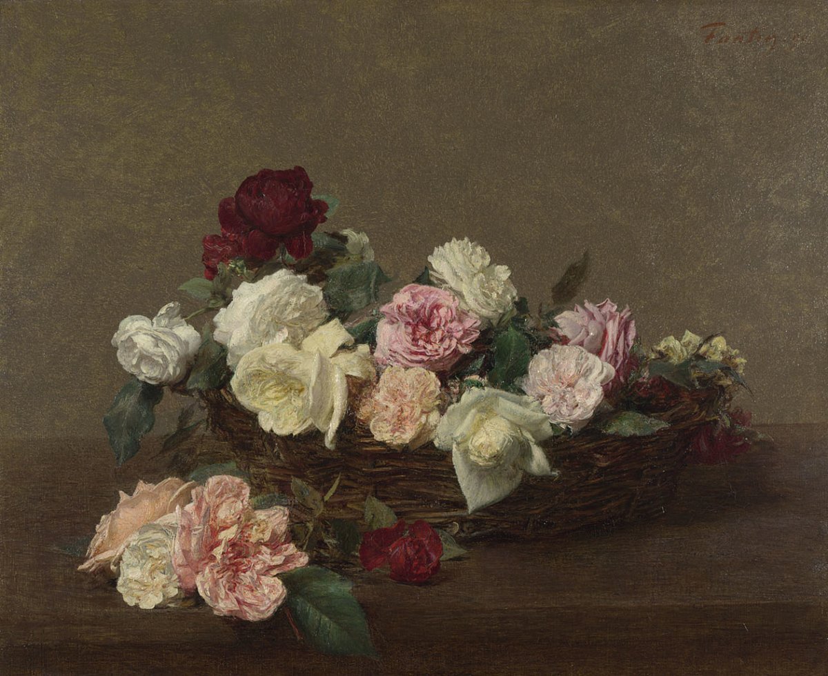NationalGallery's tweet photo. Henri-Théodore Fantin-Latour was born #OnThisDay in 1836. His still life, 'A Basket of Roses', painted in 1890, is now an iconic image of popular culture after featuring on the album cover of British rock band 'New Order', nearly 100 years later! https://t.co/RLe6LEE5cc https://t.co/lDtrQWgCxO