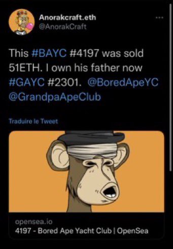 Anorakcraft's tweet photo. Hey #GAYC fam, did you find your #BAYC sons? I have! 🦍👴 @GrandpaApeClub @BoredApeYC https://t.co/ZUw2FMYbsB