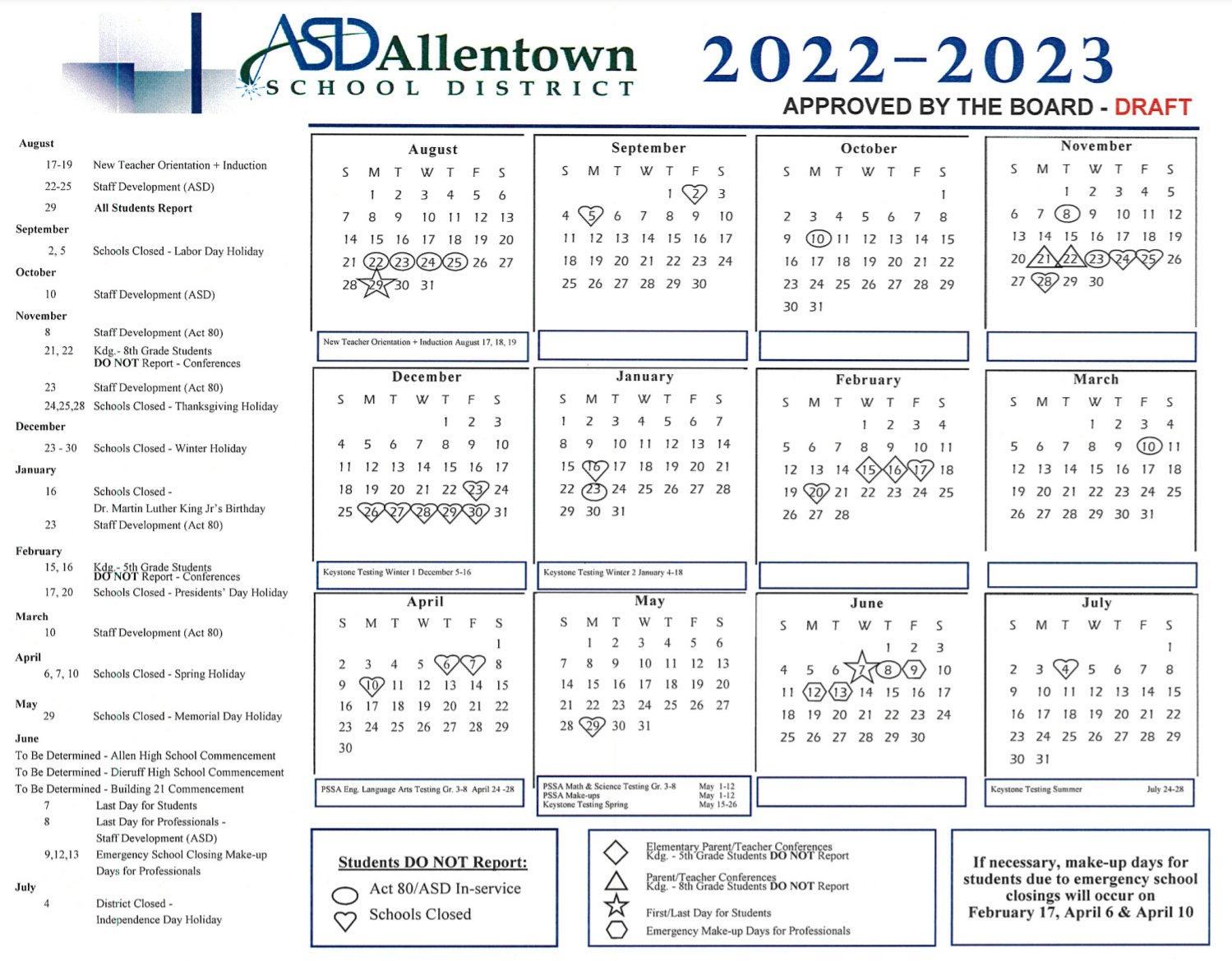 Asd Calendar 2022 2023 Allentown Schools On Twitter: "Last Night The Asd Board Reviewed A Draft  Calendar For The 2022-2023 Sy, Which Includes A Major Adjustment To The  Start Of The School Year. Similar To Other