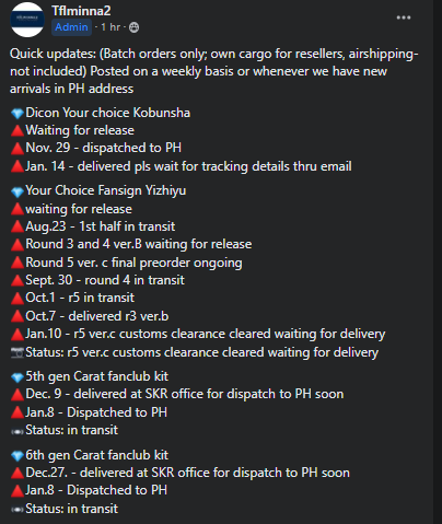 17caratfactory's tweet photo. #1plus1CF_updates
Seventeen mds Quick updates: (Batch orders only; own cargo for resellers, airshipping- not included) Posted on a weekly basis or whenever we have new arrivals in PH address
Full info also posted on FB Group: https://t.co/4iC1dH3Byf https://t.co/WLyR3PbWOI