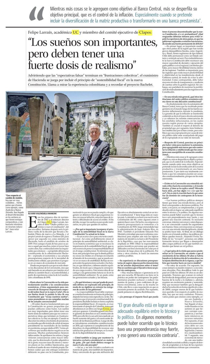hdesolminihac's tweet photo. “Los sueños son importantes, pero deben tener una fuerte dosis de realismo”, entrevista a @felipelarrain, profesor titular @facea_uc y miembro comité ejecutivo @ClapesUC, en @ElMercurio_cl https://t.co/qPvfAMgXBZ